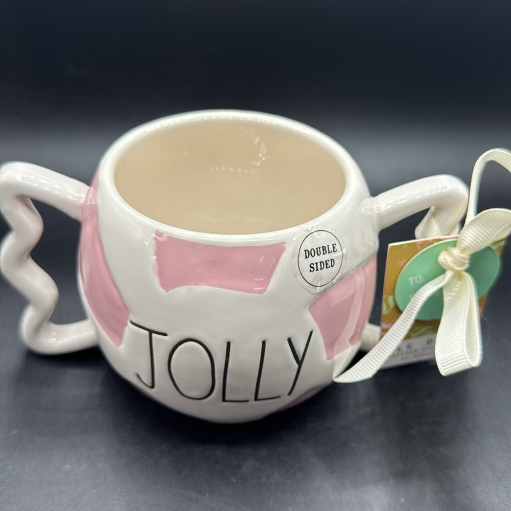 Rae Dunn Jolly Pink and White Double-Sided Mug - Picture 2 of 4